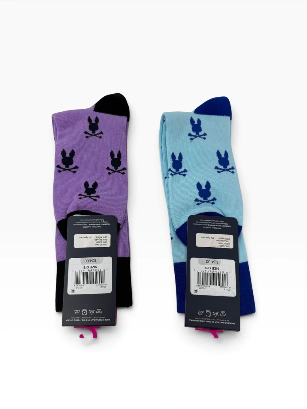 Psycho Bunny Men’s 2 pair Repeating Logo Pima Cotton Blend Socks purple blue NWT
